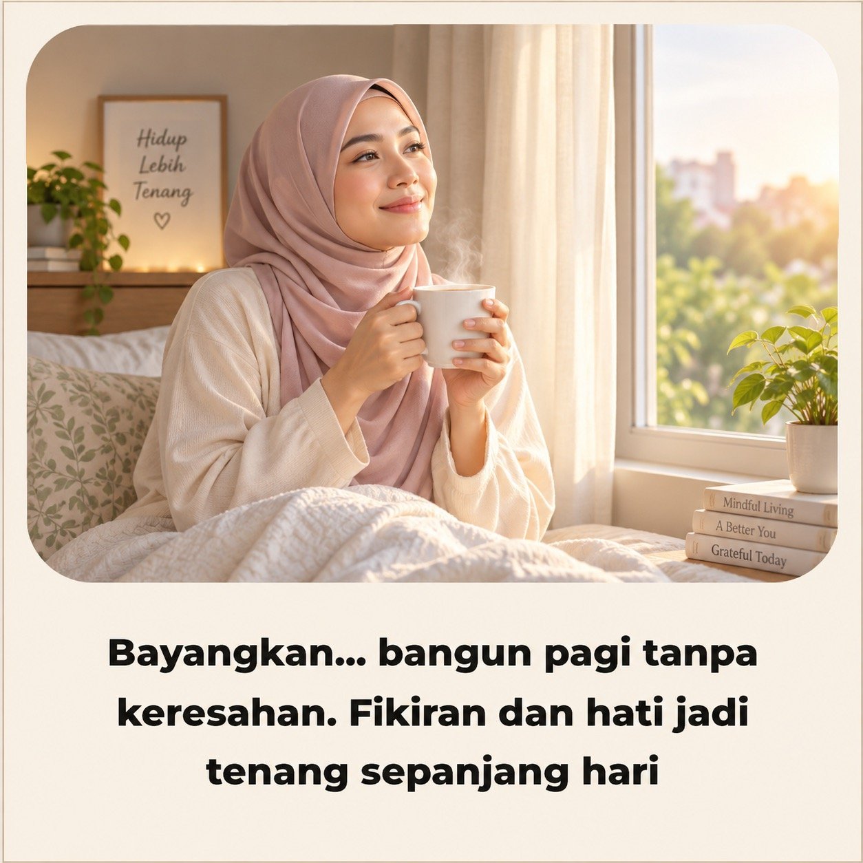 Poster Bayangkan bangun pagi tanpa keresahan dan hati lebih tenang