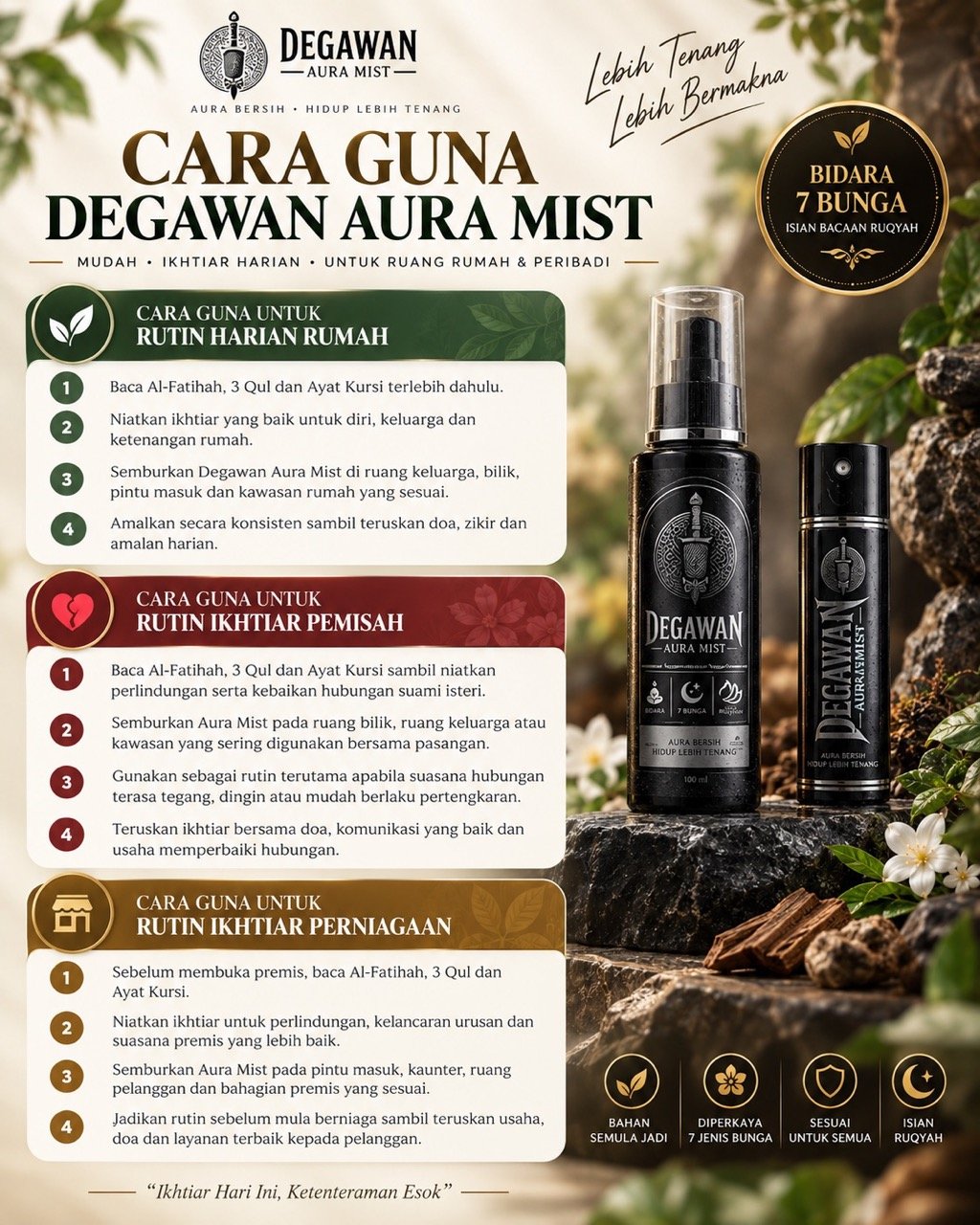 Cara guna Degawan Aura Mist untuk rutin harian rumah, ikhtiar pemisah dan ikhtiar perniagaan